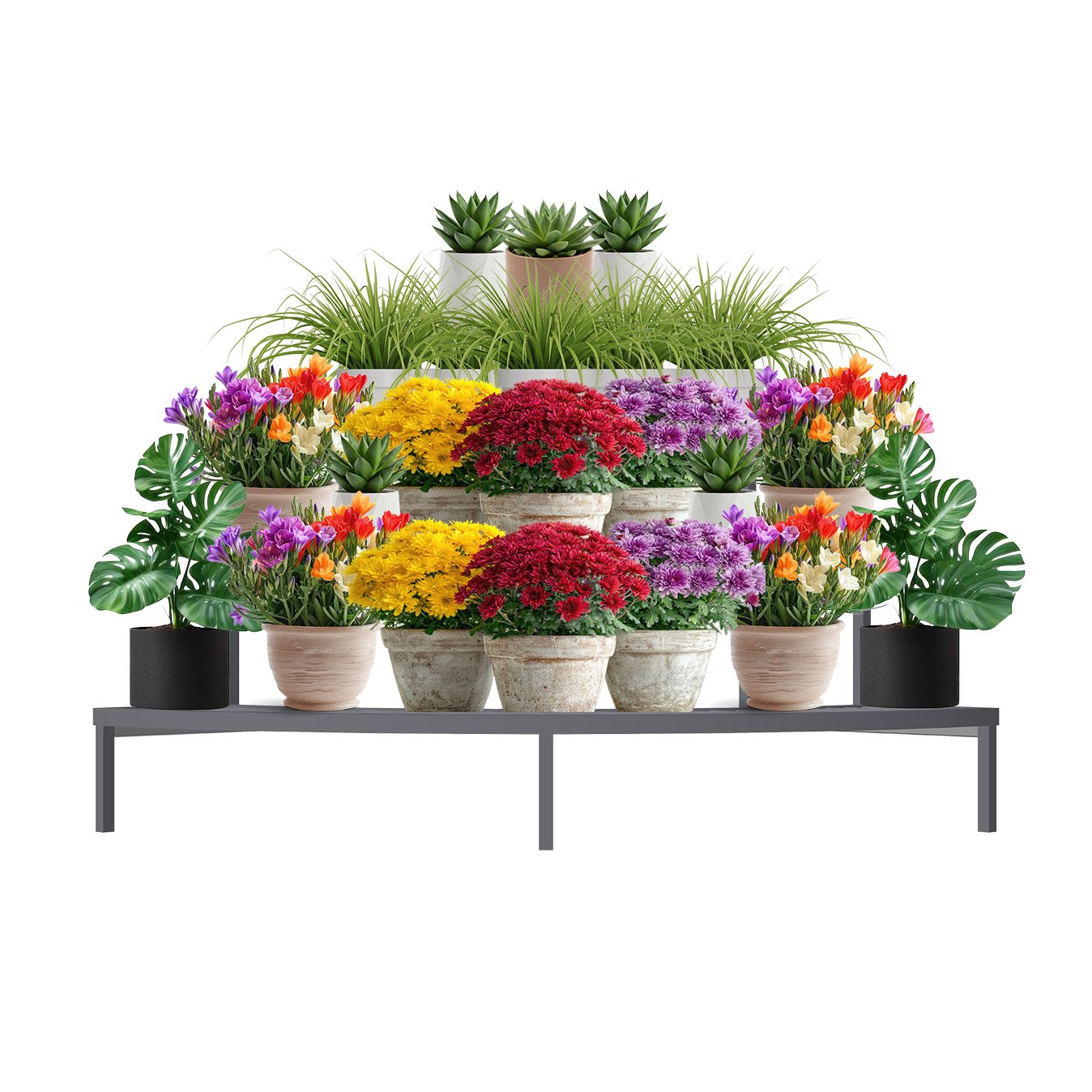 Stair display for garden centres, nurseries, greenhouses, and retail merchandising applications
