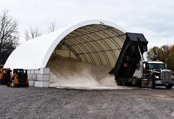 Steel and Fabric dome being filled with road salt